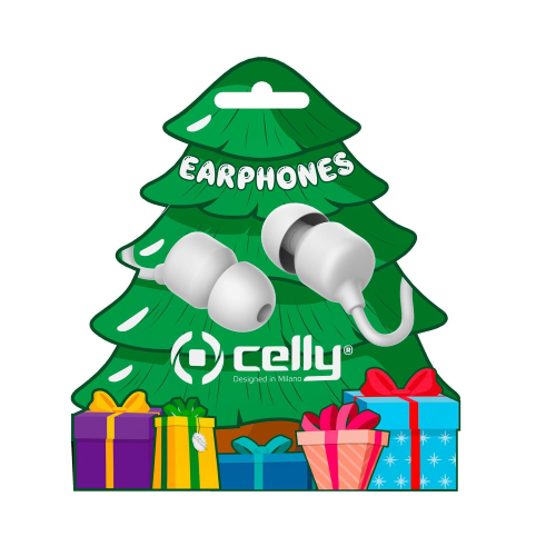 CELLY WIRED EARPHONE XMAS TREE SHAPE AURICOLARI JACK 3.5 MM BIANCO